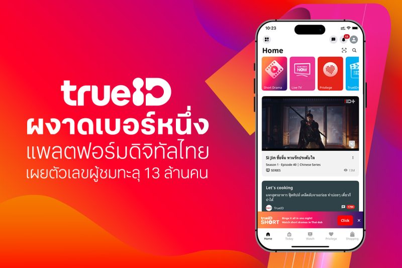 TrueID ผงาดขึ้นแท่นเบอร์ 1 แพลตฟอร์มดิจิทัลไทย เผยกลยุทธ์ ‘รู้ใจคนดู’ ครองใจผู้ชมกว่า 13 ล้านคน