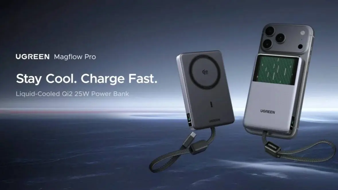 UGREEN MagFlow Pro พาวเวอร์แบงก์ 10,000mAh รองรับ Qi2 25W พร้อมระบบ CryoPulse Liquid Cooling สาย USB-C 45W และหน้าจอแสดงสถานะ