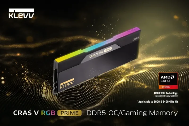 KLEVV เปิดตัว CRAS V RGB PRIME แรม DDR5 สูงสุด 8000 MT/s พร้อมรุ่น CL26 และ AMD EXPO ULL
